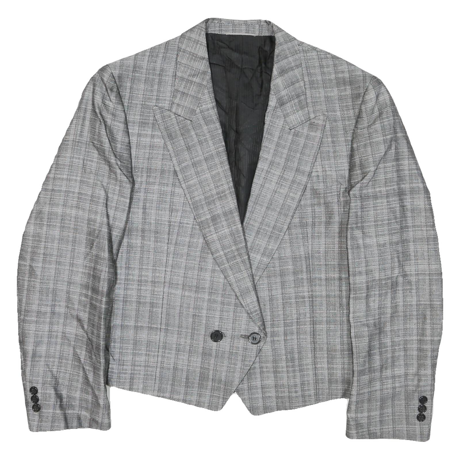 Womens Grey Check Tailored Jacket L Polyester Blend Button Closure Cropped
