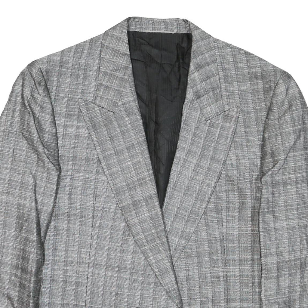 Womens Grey Check Tailored Jacket L Polyester Blend Button Closure Cropped