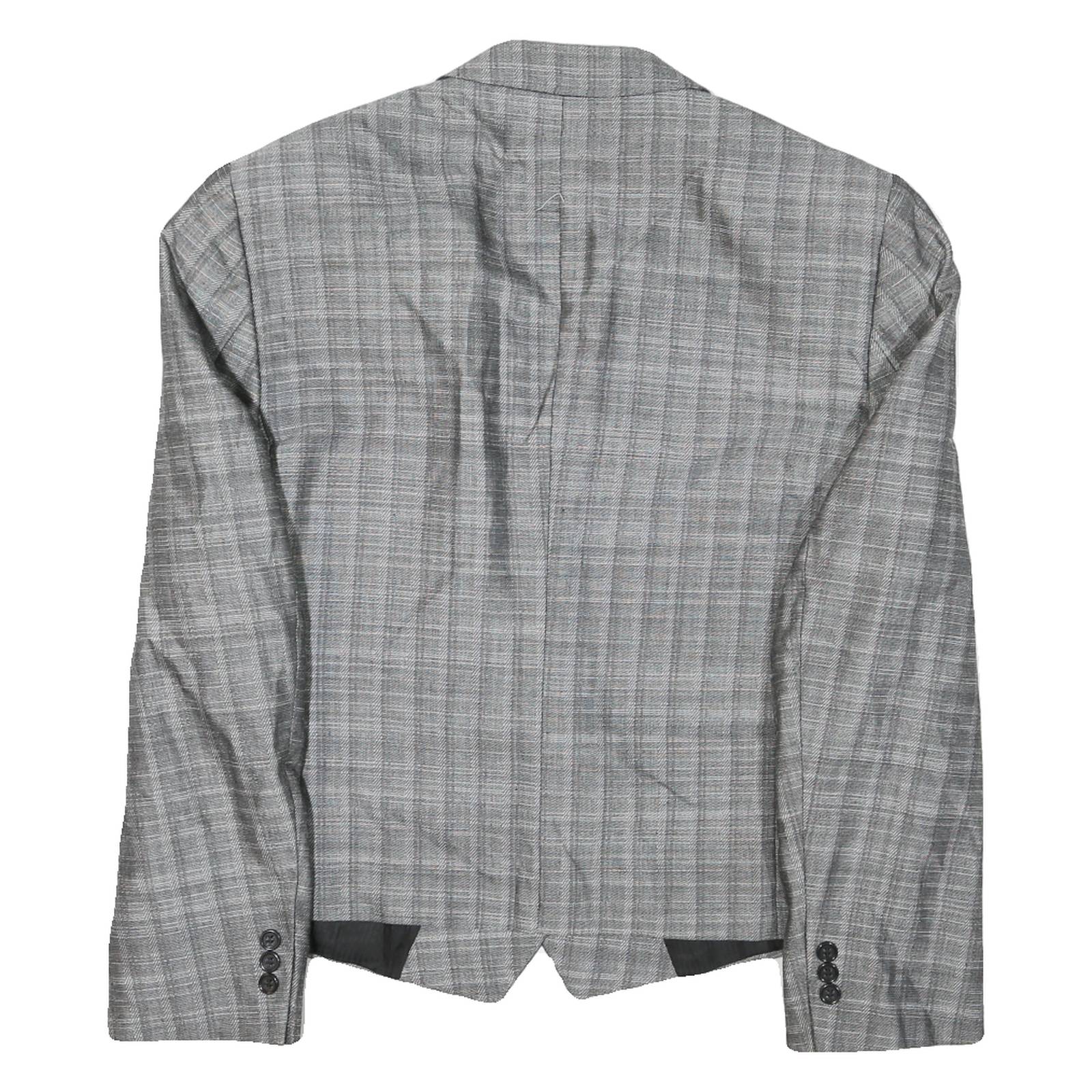 Womens Grey Check Tailored Jacket L Polyester Blend Button Closure Cropped