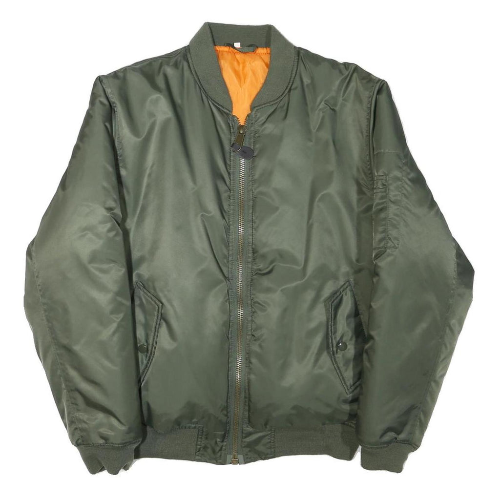 Mens Green Bomber Jacket S Polyester Blend Plain Lightweight Zip Fastening