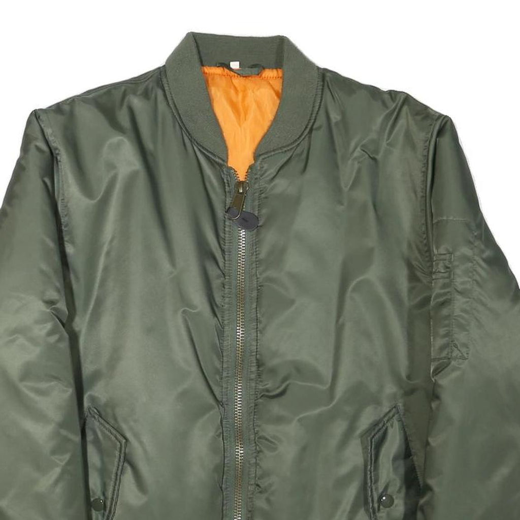 Mens Green Bomber Jacket S Polyester Blend Plain Lightweight Zip Fastening