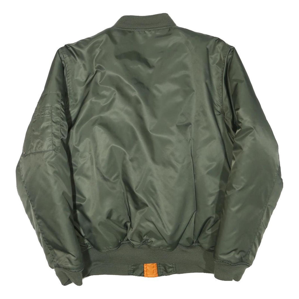 Mens Green Bomber Jacket S Polyester Blend Plain Lightweight Zip Fastening