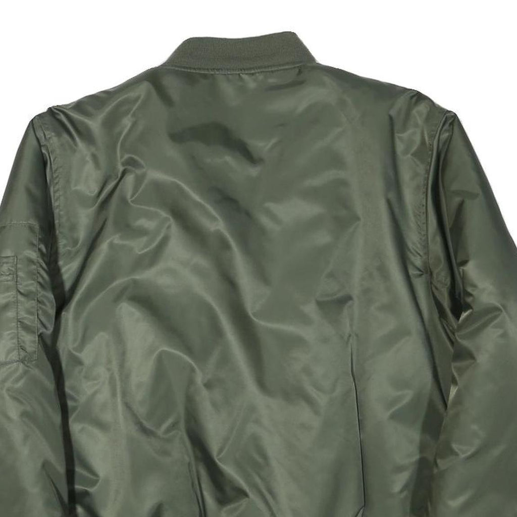 Mens Green Bomber Jacket S Polyester Blend Plain Lightweight Zip Fastening
