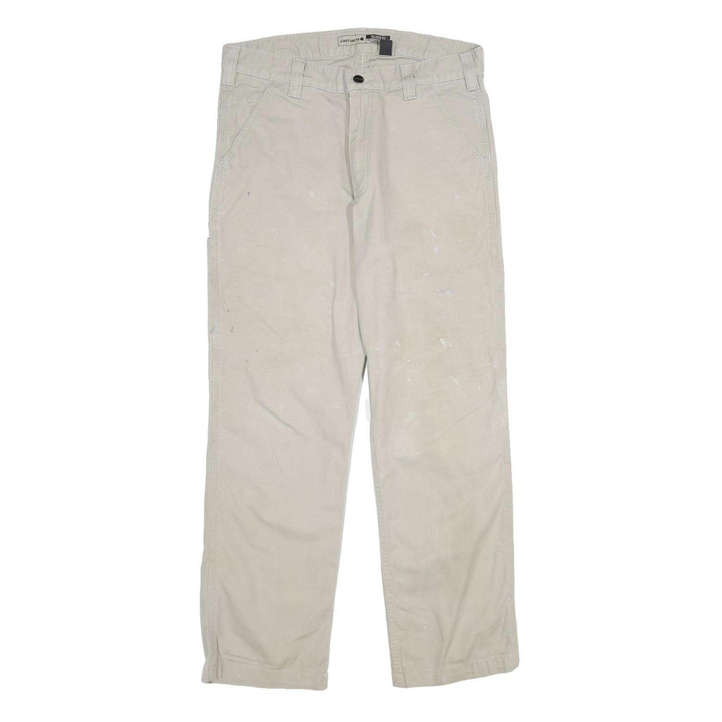 CARHARTT Mens Cotton Blend Beige Relaxed Straight Trousers W32 L30 Workwear Zip