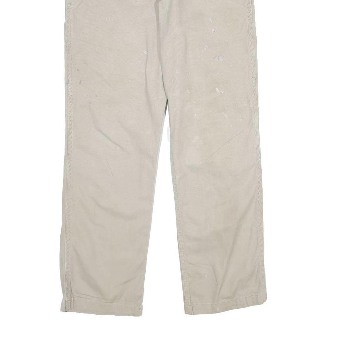 CARHARTT Mens Cotton Blend Beige Relaxed Straight Trousers W32 L30 Workwear Zip