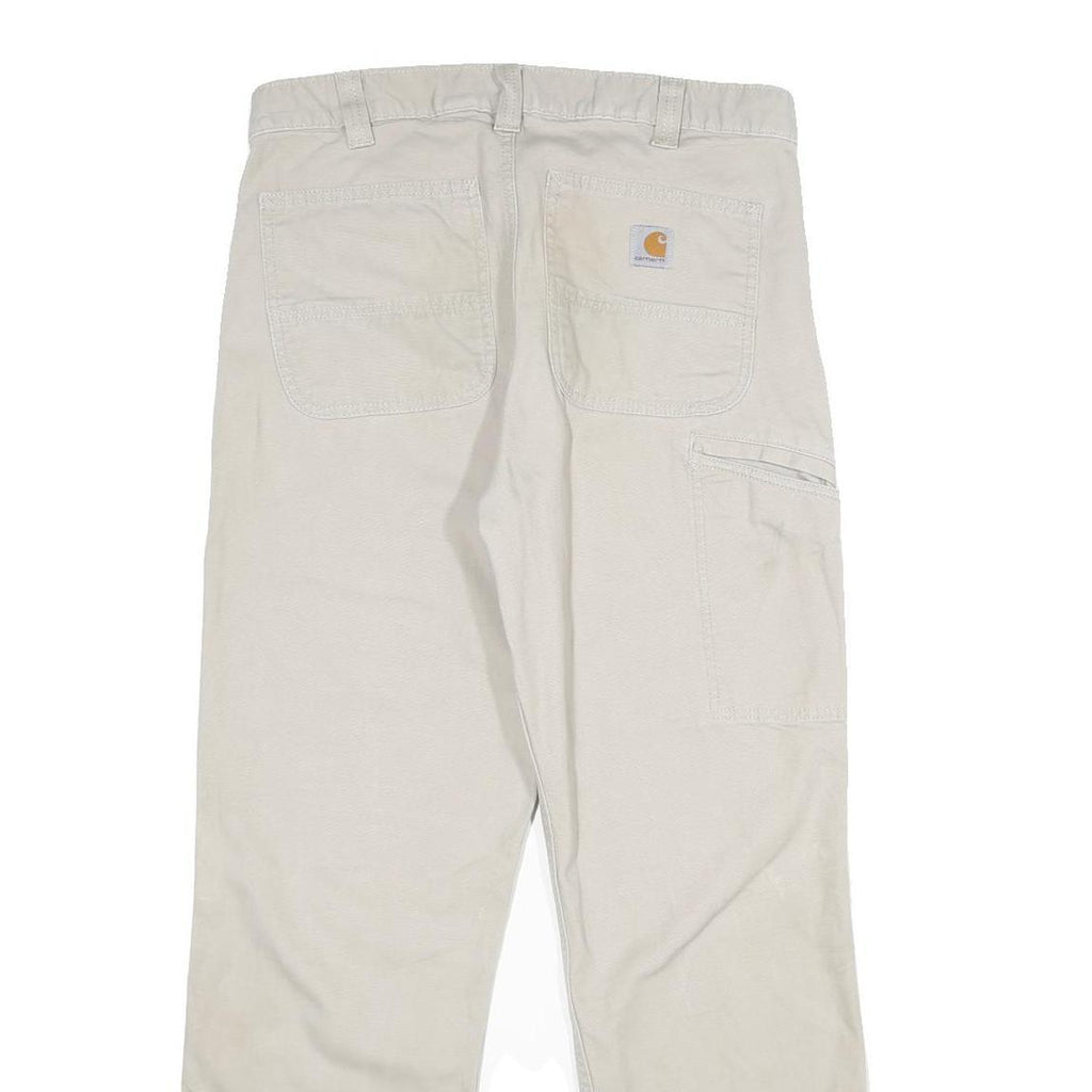 CARHARTT Mens Cotton Blend Beige Relaxed Straight Trousers W32 L30 Workwear Zip