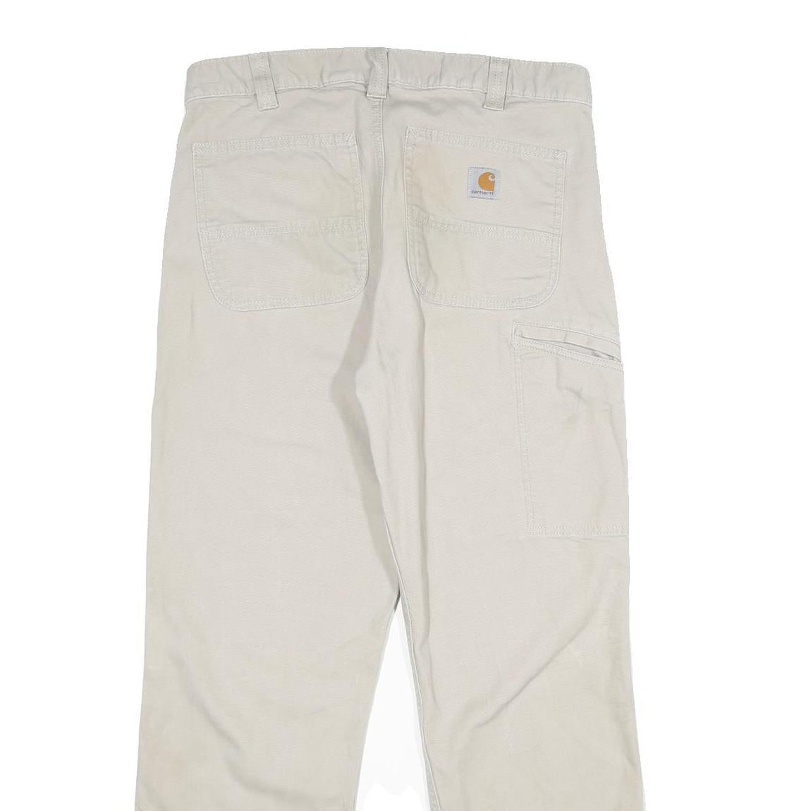 CARHARTT Mens Cotton Blend Beige Relaxed Straight Trousers W32 L30 Workwear Zip