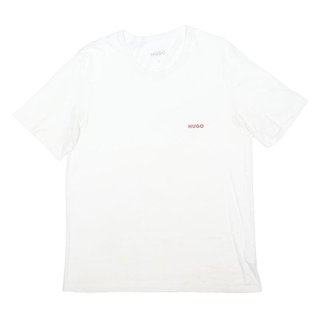 HUGO Mens White Red Logo T-Shirt XL Short Sleeve Crew Neck Cotton Blend