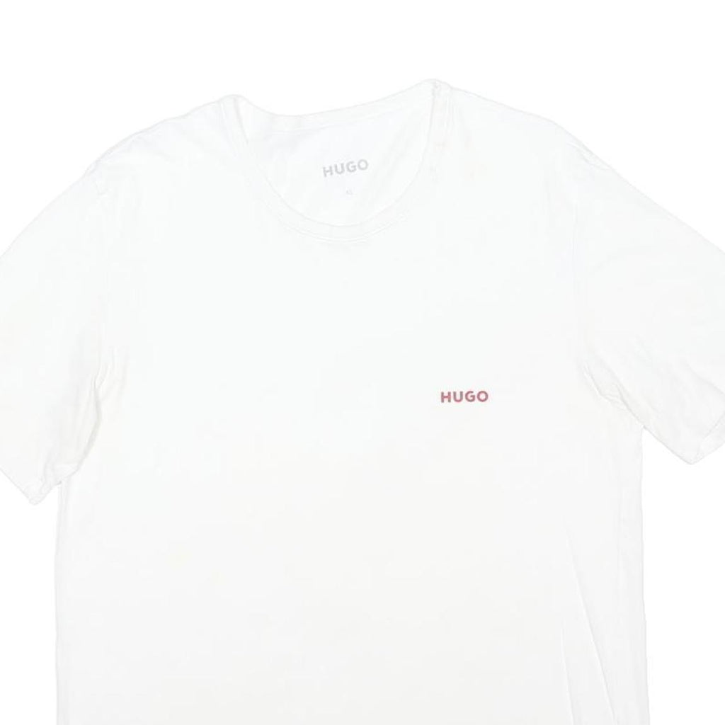 HUGO Mens White Red Logo T-Shirt XL Short Sleeve Crew Neck Cotton Blend