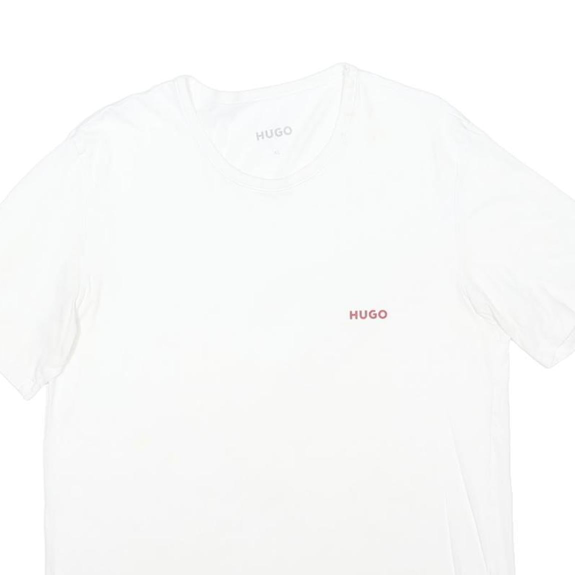 HUGO Mens White Red Logo T-Shirt XL Short Sleeve Crew Neck Cotton Blend