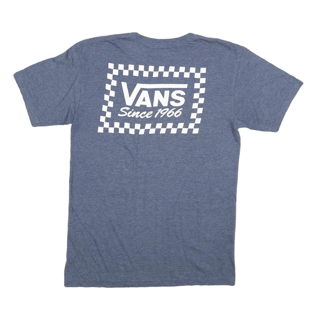 VANS Mens Blue Graphic T-Shirt S Short Sleeve Crew Neck Checkerboard Logo