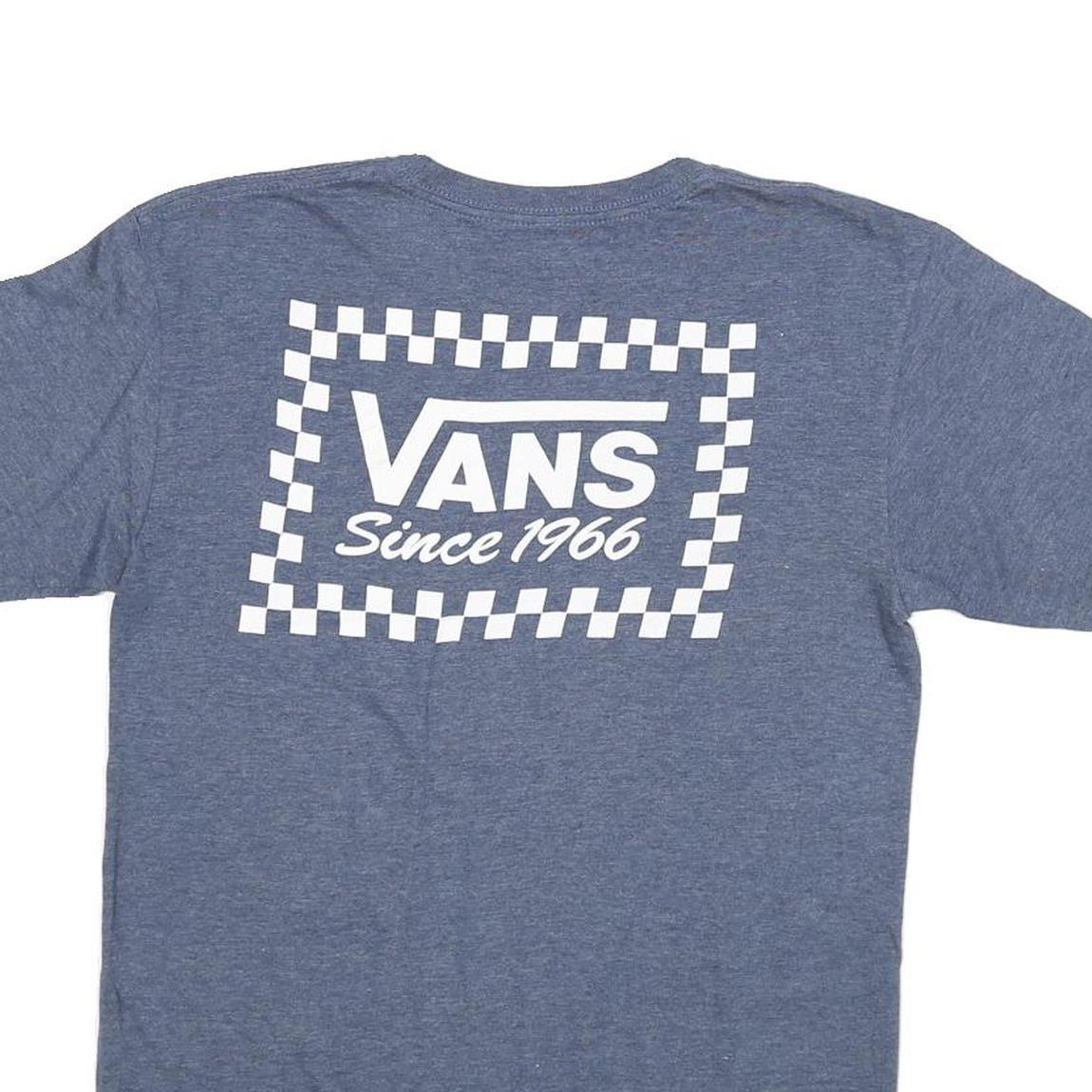 VANS Mens Blue Graphic T-Shirt S Short Sleeve Crew Neck Checkerboard Logo