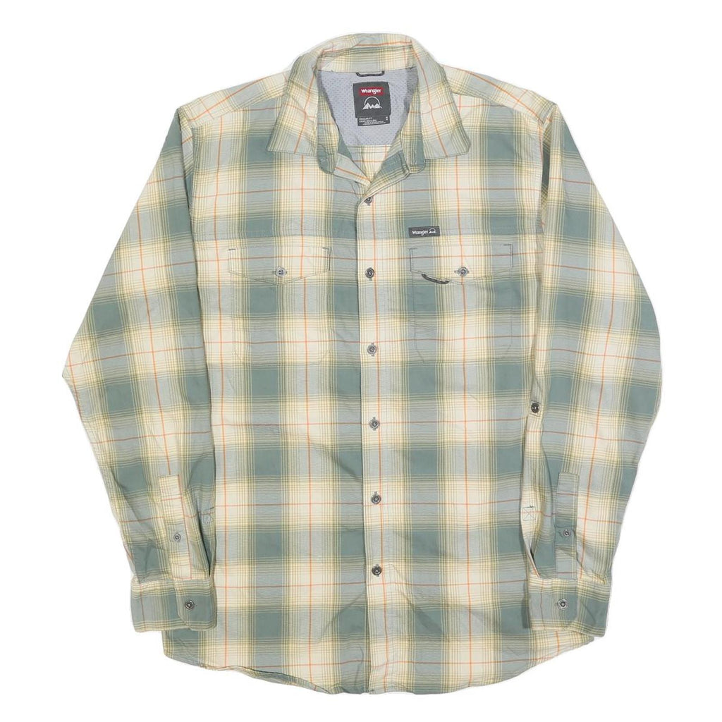 WRANGLER Mens Green & Cream Check Shirt M Cotton Blend Long Sleeve Button