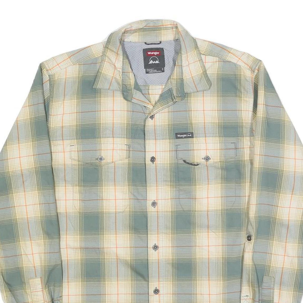 WRANGLER Mens Green & Cream Check Shirt M Cotton Blend Long Sleeve Button