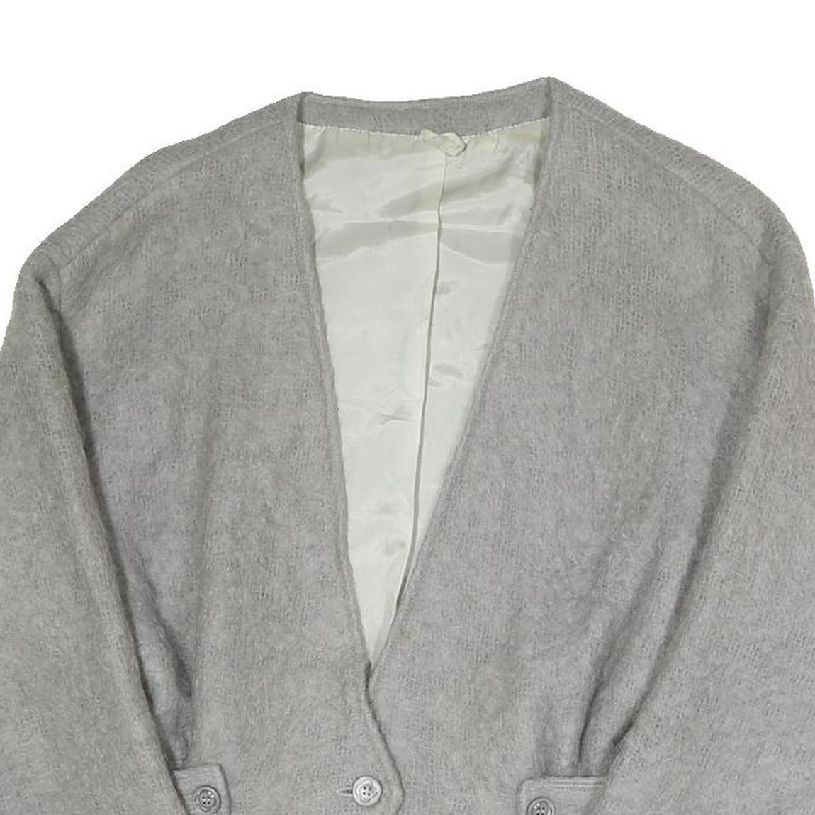 Womens Grey Button Jacket S Polyester Blend Plain Stylish Comfortable