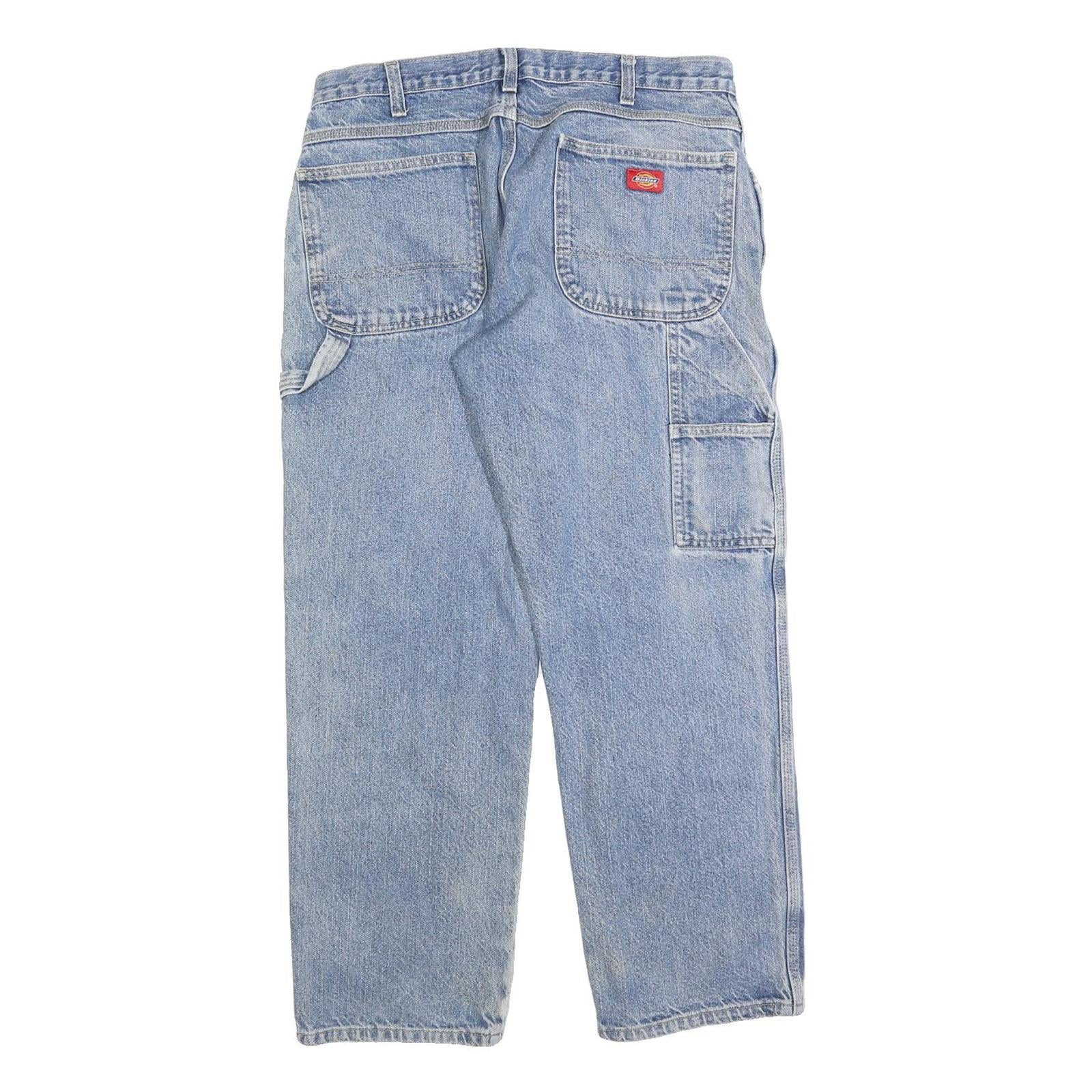 DICKIES Mens Jeans Blue Regular Straight Denim Light W34 L30 Workwear Casual