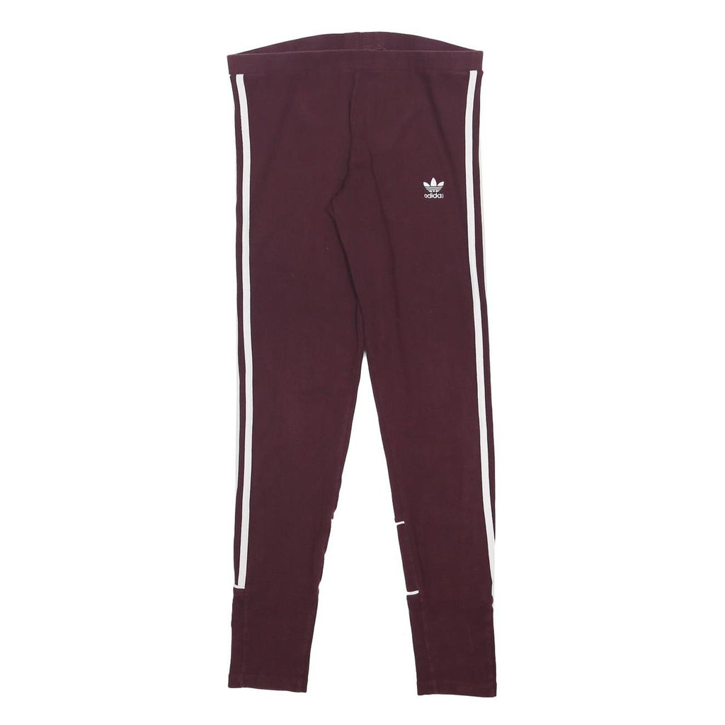 ADIDAS Womens Leggings Maroon & White Slim Tapered UK 12 W27 L27 Cotton Blend