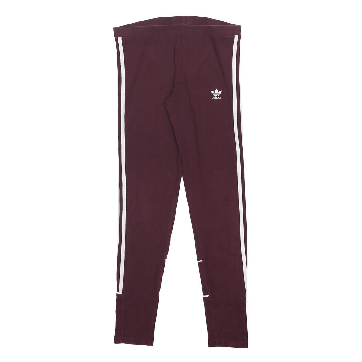 ADIDAS Womens Leggings Maroon & White Slim Tapered UK 12 W27 L27 Cotton Blend
