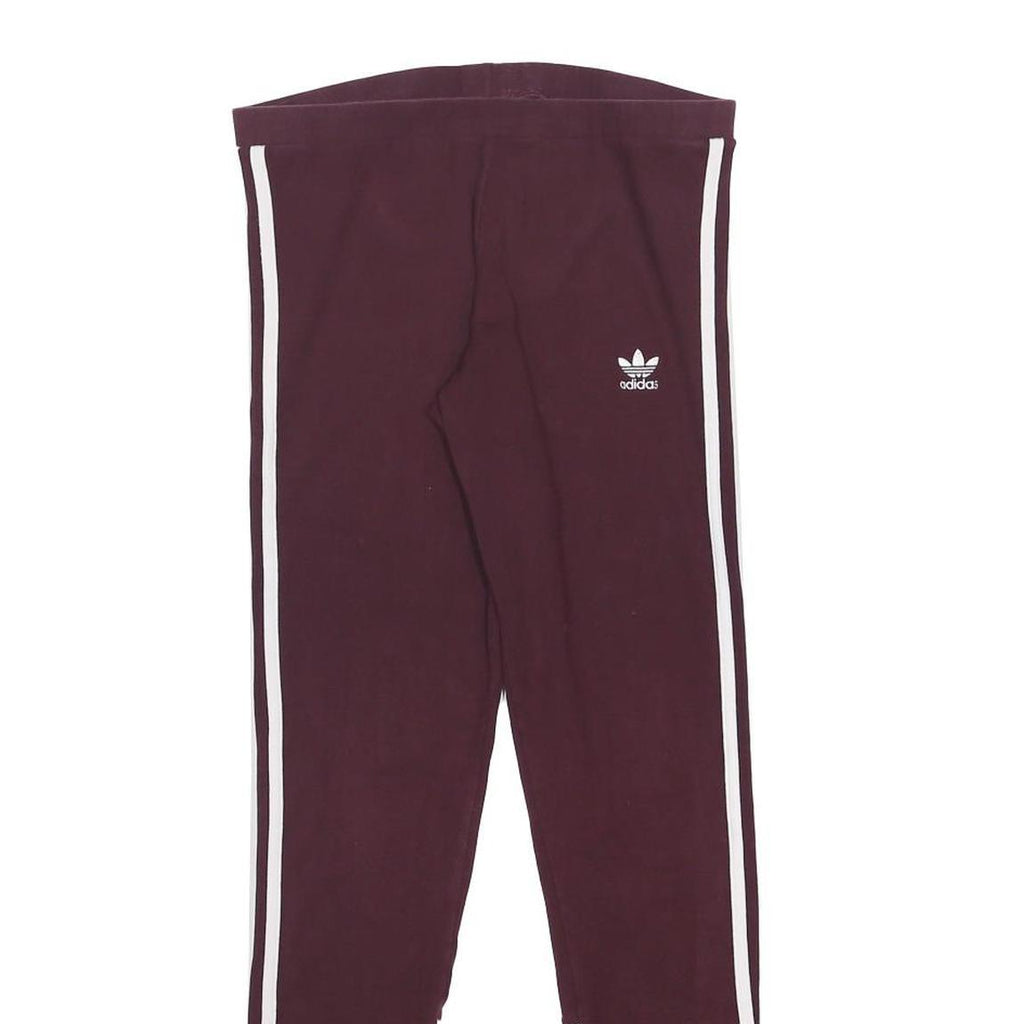 ADIDAS Womens Leggings Maroon & White Slim Tapered UK 12 W27 L27 Cotton Blend