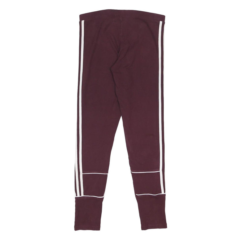 ADIDAS Womens Leggings Maroon & White Slim Tapered UK 12 W27 L27 Cotton Blend