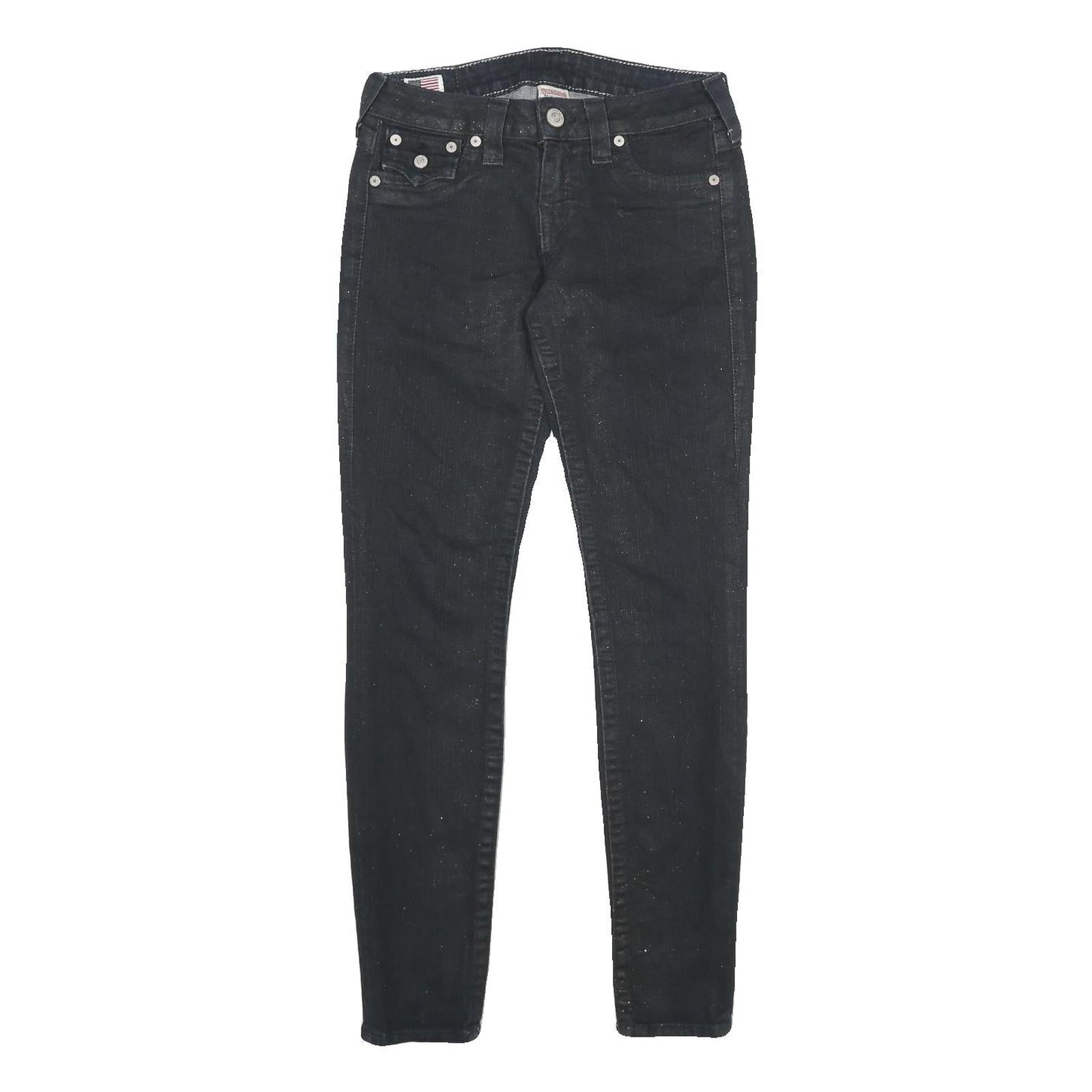 TRUE RELIGION Womens Jeans Black Slim Skinny Denim W26 L30 Stylish Zip Closure