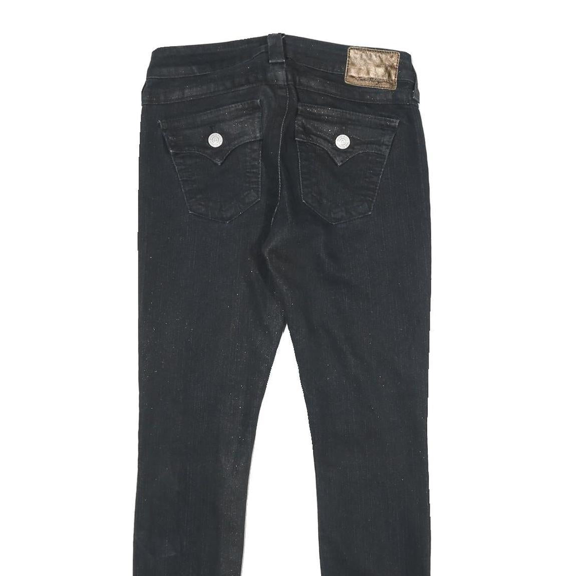 TRUE RELIGION Womens Jeans Black Slim Skinny Denim W26 L30 Stylish Zip Closure