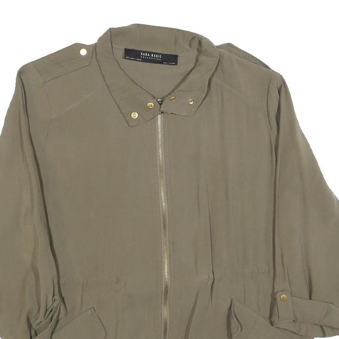 ZARA BASIC Womens Green M Jacket Polyester Blend Plain Zip Casual Outerwear
