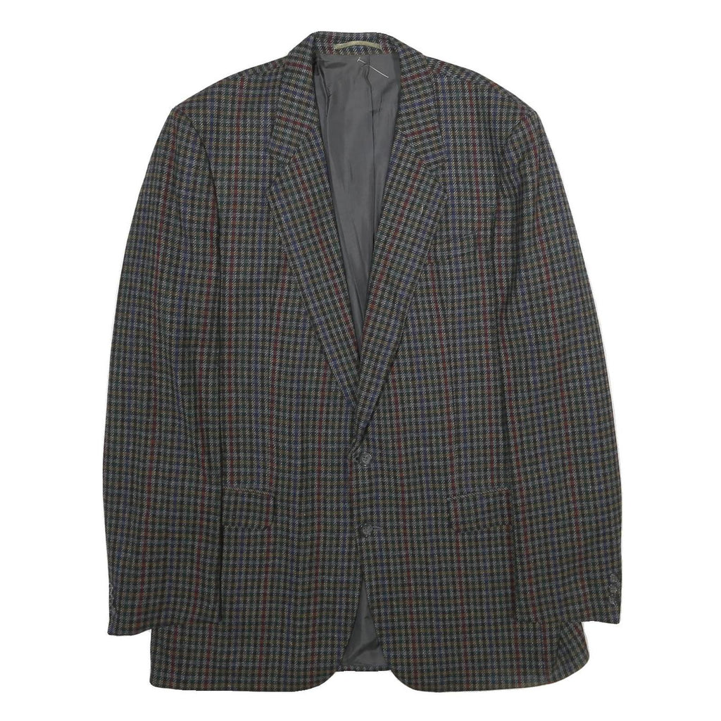 CLUB BRITANNIA Mens Grey & Red Checked Wool Blazer Jacket XL Button Closure