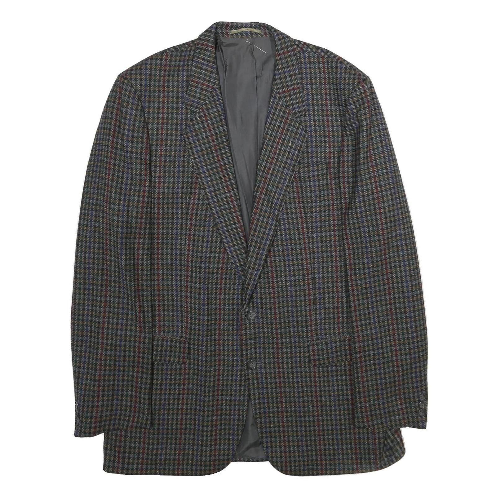 CLUB BRITANNIA Mens Grey & Red Checked Wool Blazer Jacket XL Button Closure