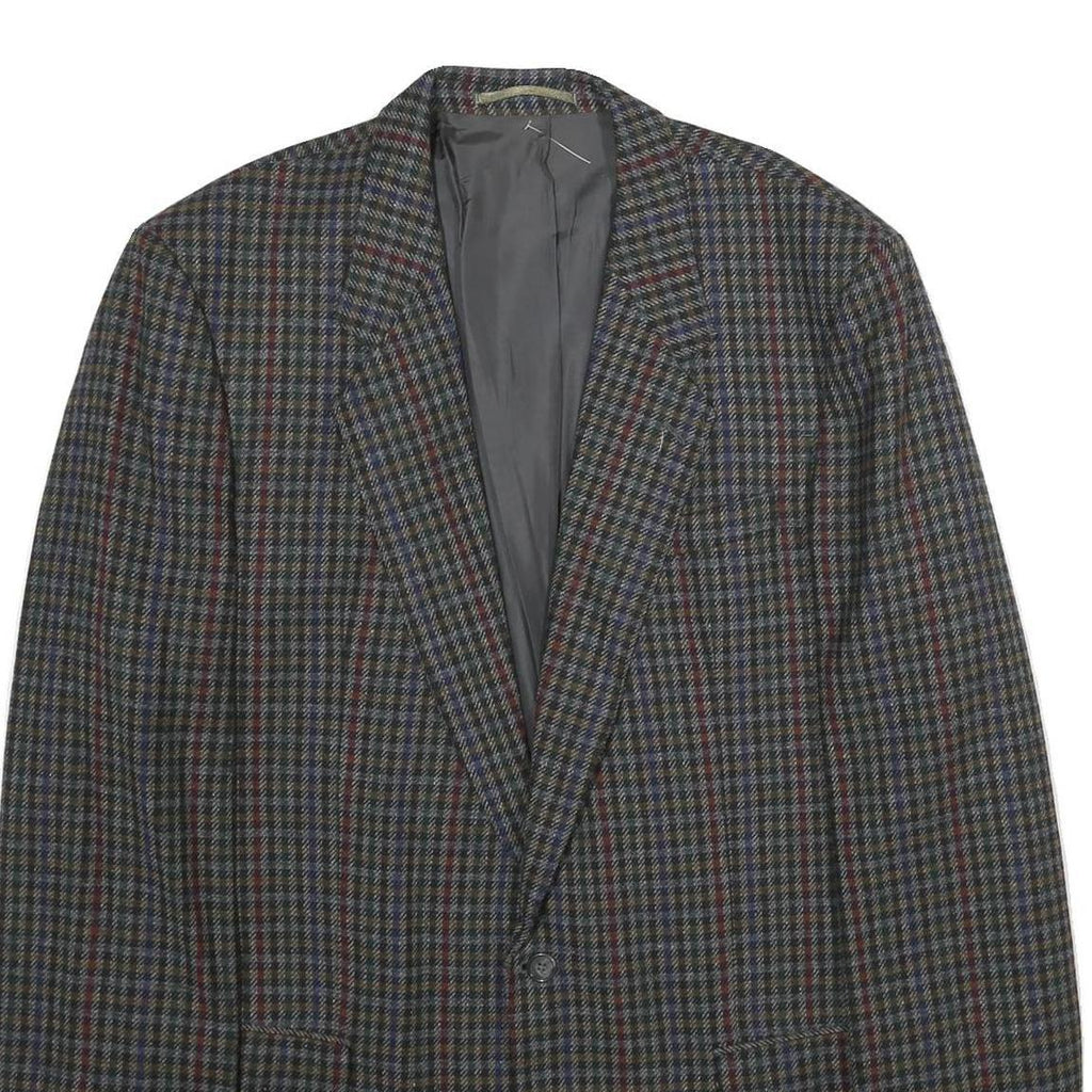CLUB BRITANNIA Mens Grey & Red Checked Wool Blazer Jacket XL Button Closure