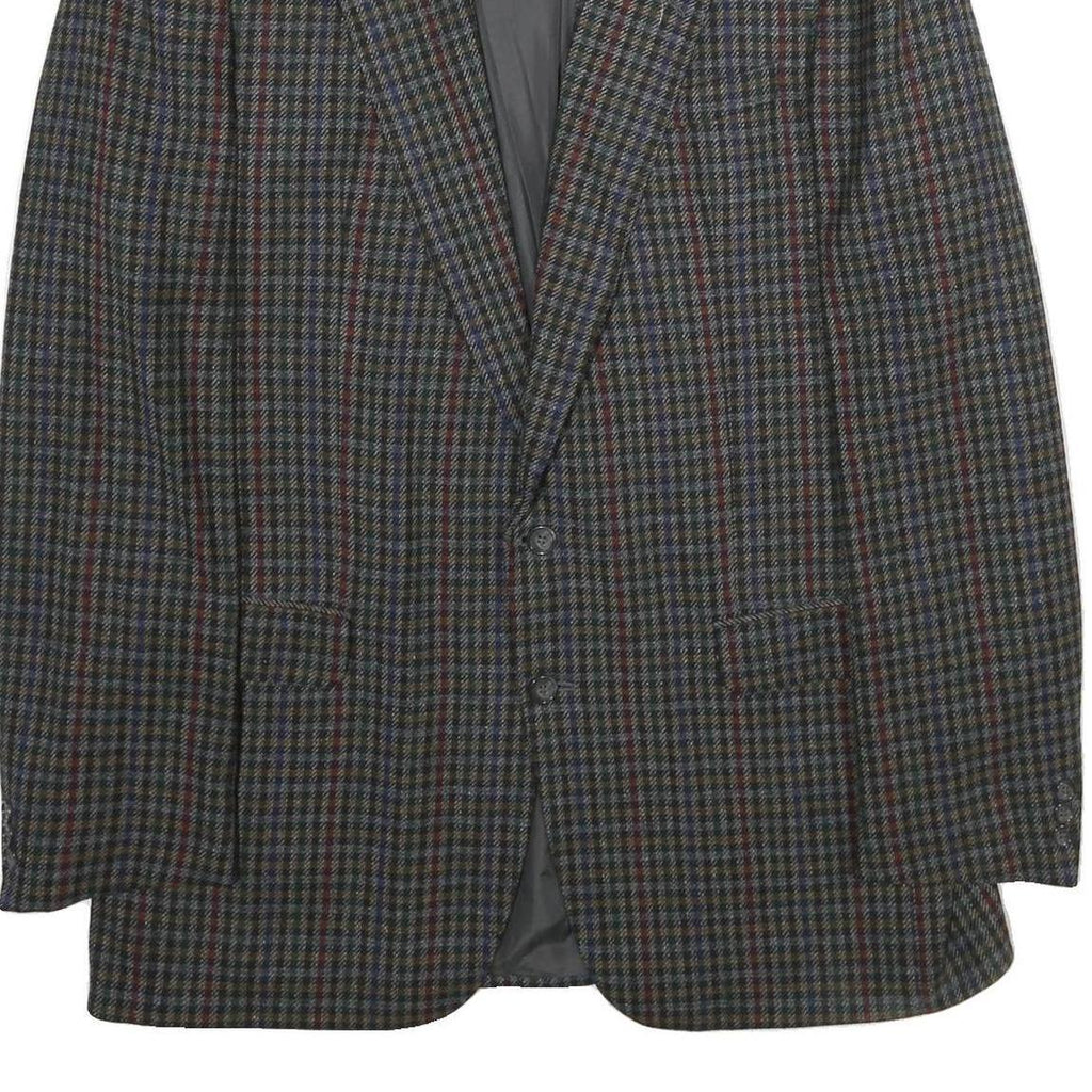 CLUB BRITANNIA Mens Grey & Red Checked Wool Blazer Jacket XL Button Closure