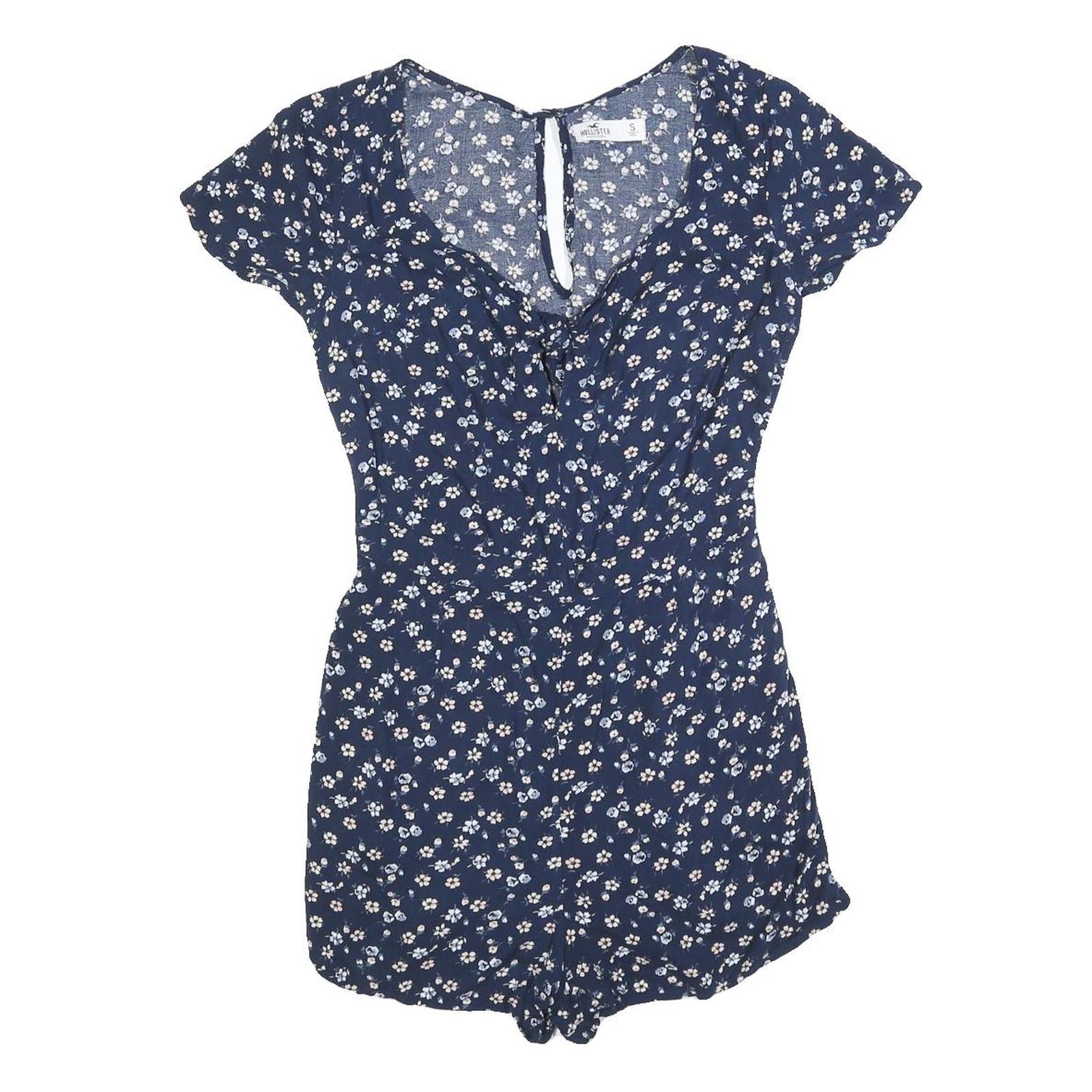 HOLLISTER Womens Blue Floral Playsuit Cotton Blend S Summer Casual