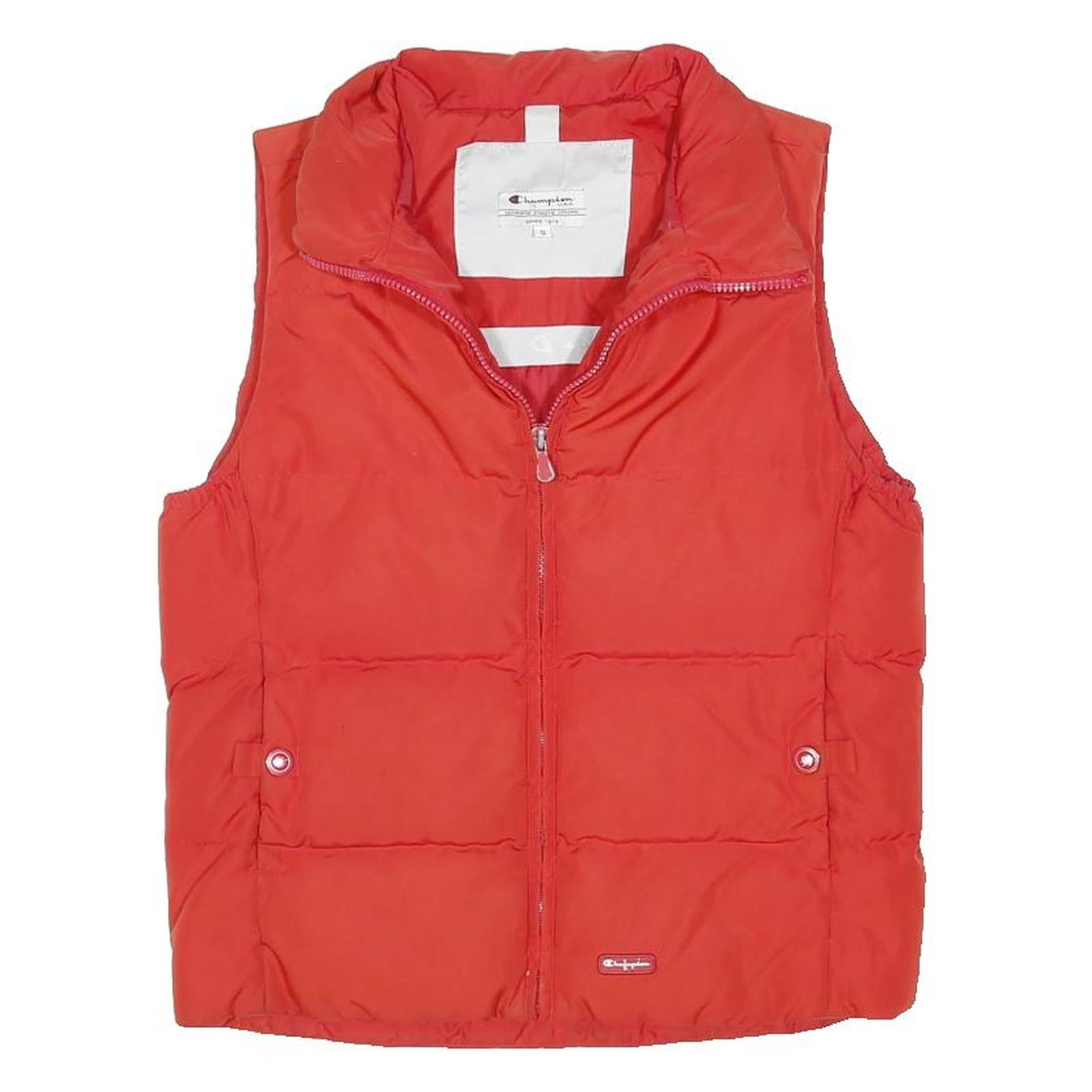 CHAMPION Womens Red S Polyester Blend Quilted Gilet Jacket Zip Casual Wear
