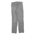 CARHARTT Mens Cotton Blend Grey Relaxed Straight Trousers W31 L34 Workwear Zip