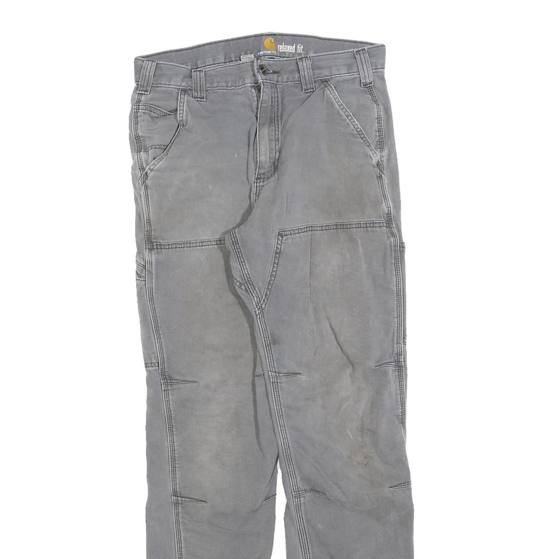 CARHARTT Mens Cotton Blend Grey Relaxed Straight Trousers W31 L34 Workwear Zip