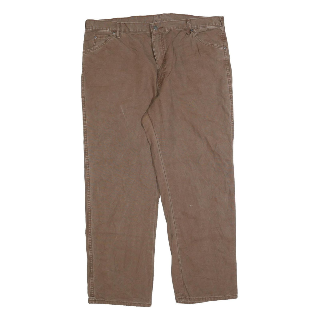 DICKIES Mens Cotton Blend Brown Relaxed Straight Trousers W40 L32 Workwear Zip