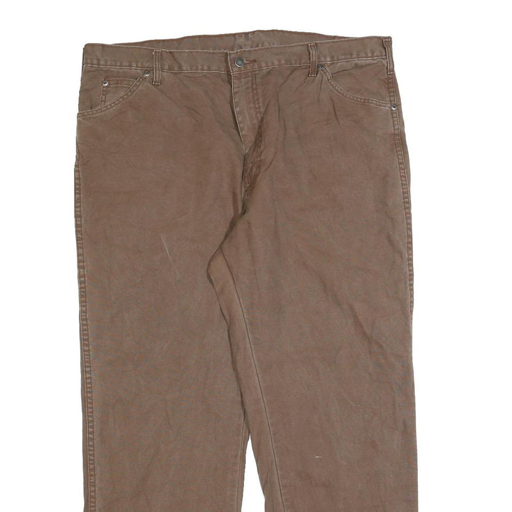 DICKIES Mens Cotton Blend Brown Relaxed Straight Trousers W40 L32 Workwear Zip