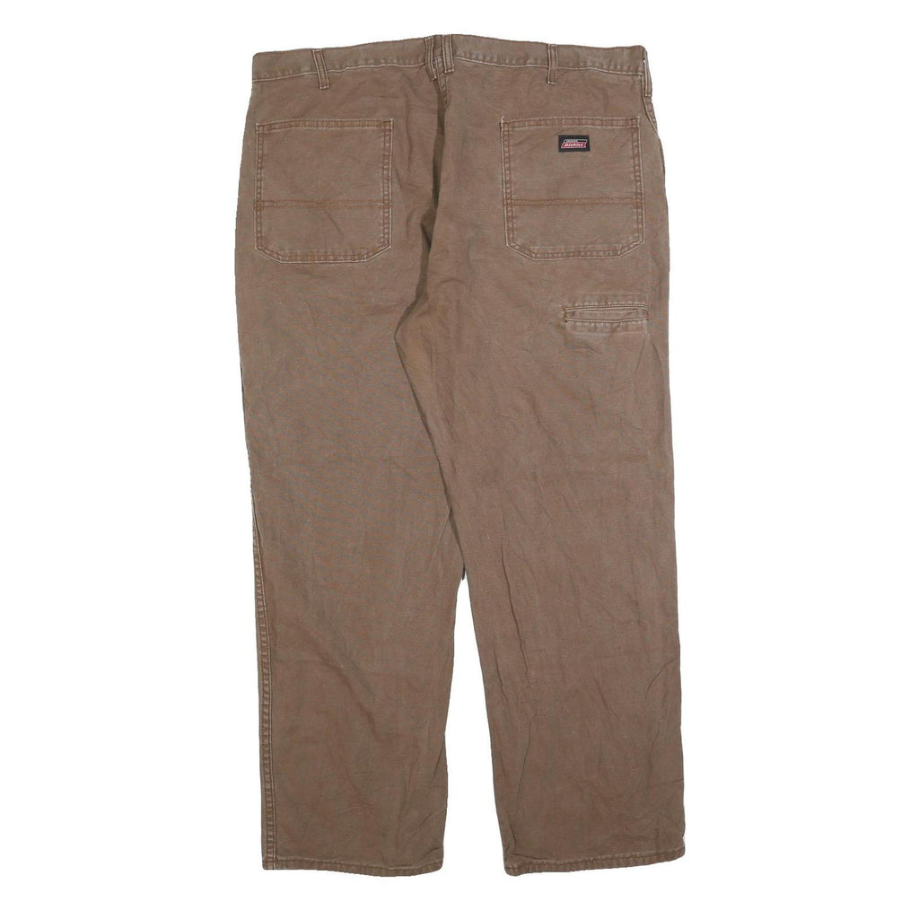DICKIES Mens Cotton Blend Brown Relaxed Straight Trousers W40 L32 Workwear Zip