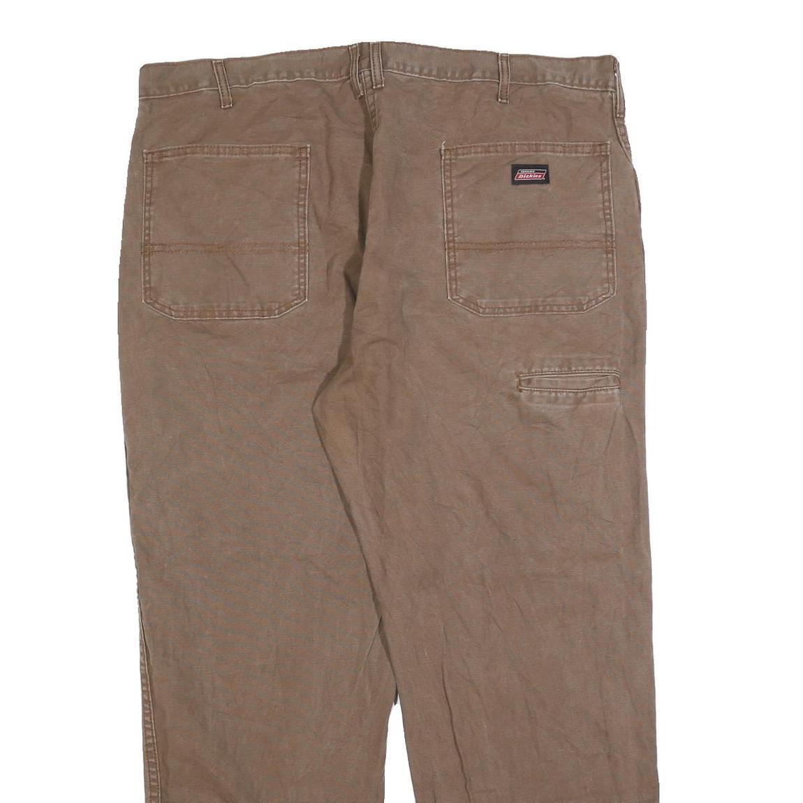 DICKIES Mens Cotton Blend Brown Relaxed Straight Trousers W40 L32 Workwear Zip