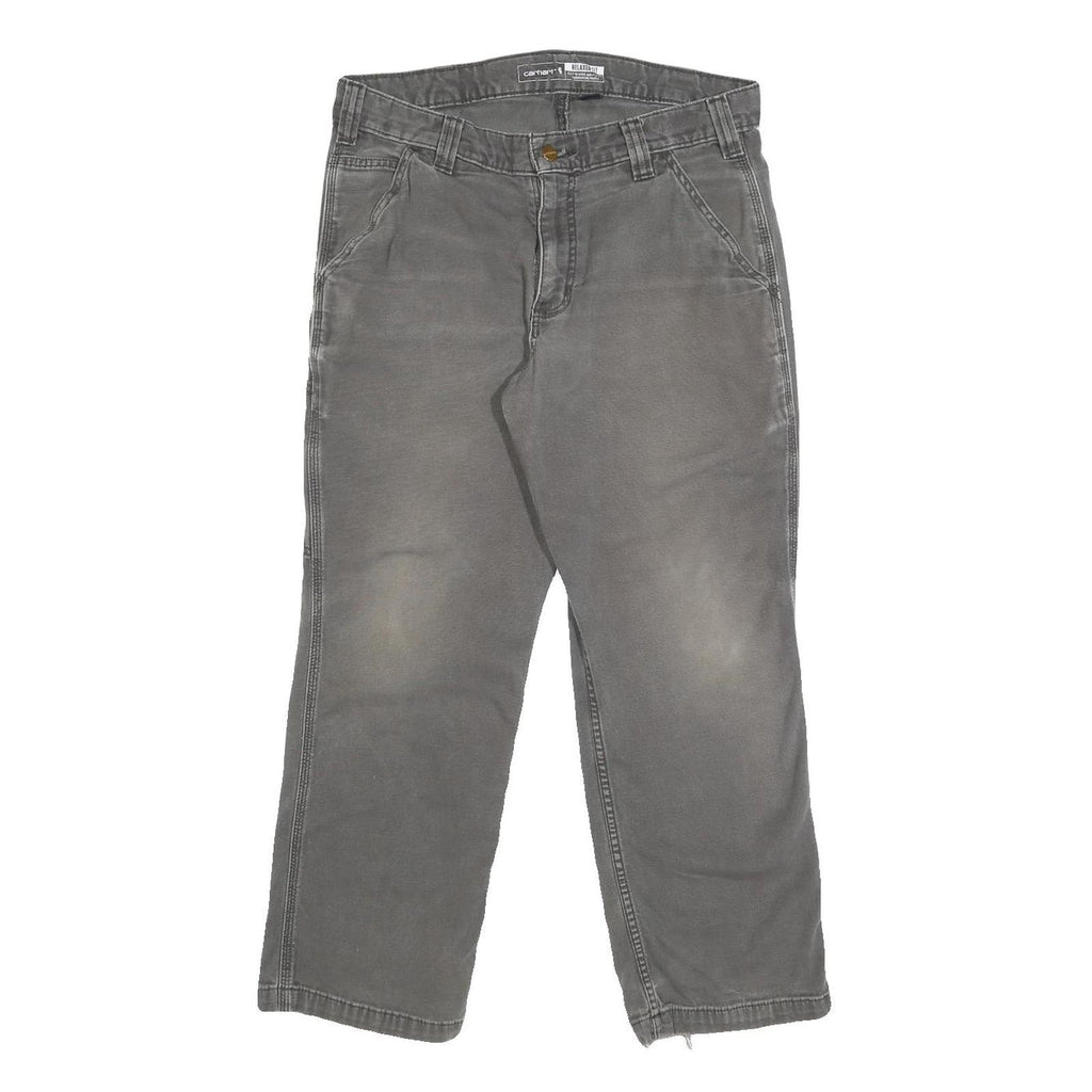 CARHARTT Mens Relaxed W32 L28 Cotton Blend Grey Workwear Trousers Zip Closure