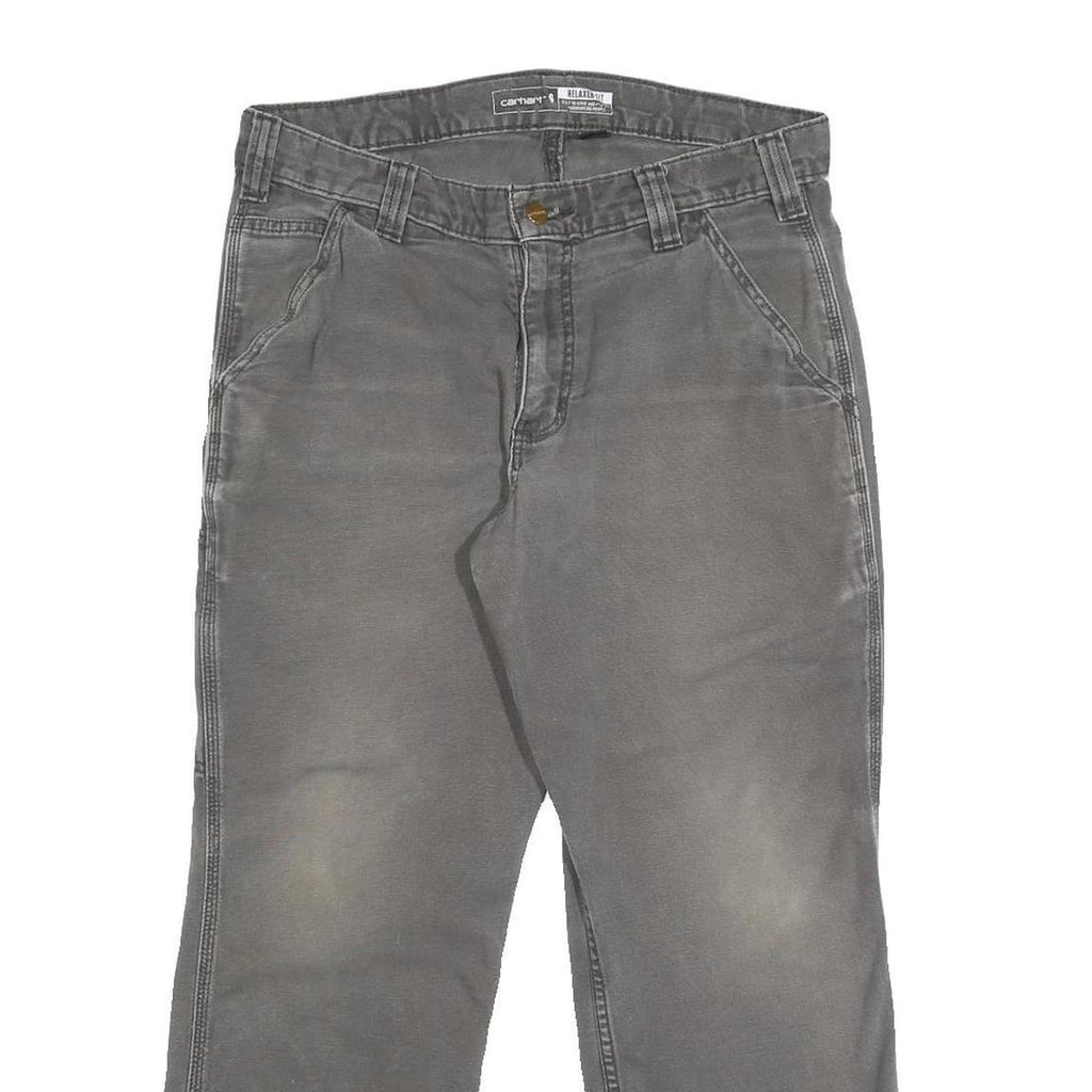 CARHARTT Mens Relaxed W32 L28 Cotton Blend Grey Workwear Trousers Zip Closure
