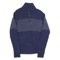 TOMMY HILFIGER Mens Blue Patterned Wool Blend Jumper Button Neck Tight Knit M