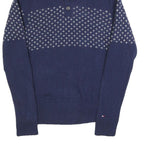 TOMMY HILFIGER Mens Blue Patterned Wool Blend Jumper Button Neck Tight Knit M
