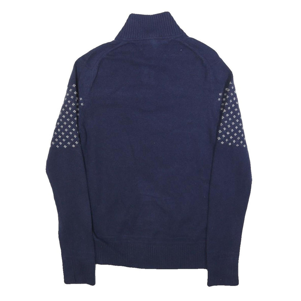 TOMMY HILFIGER Mens Blue Patterned Wool Blend Jumper Button Neck Tight Knit M