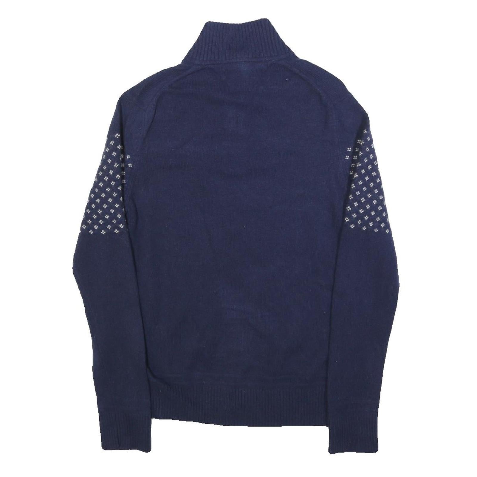 TOMMY HILFIGER Mens Blue Patterned Wool Blend Jumper Button Neck Tight Knit M