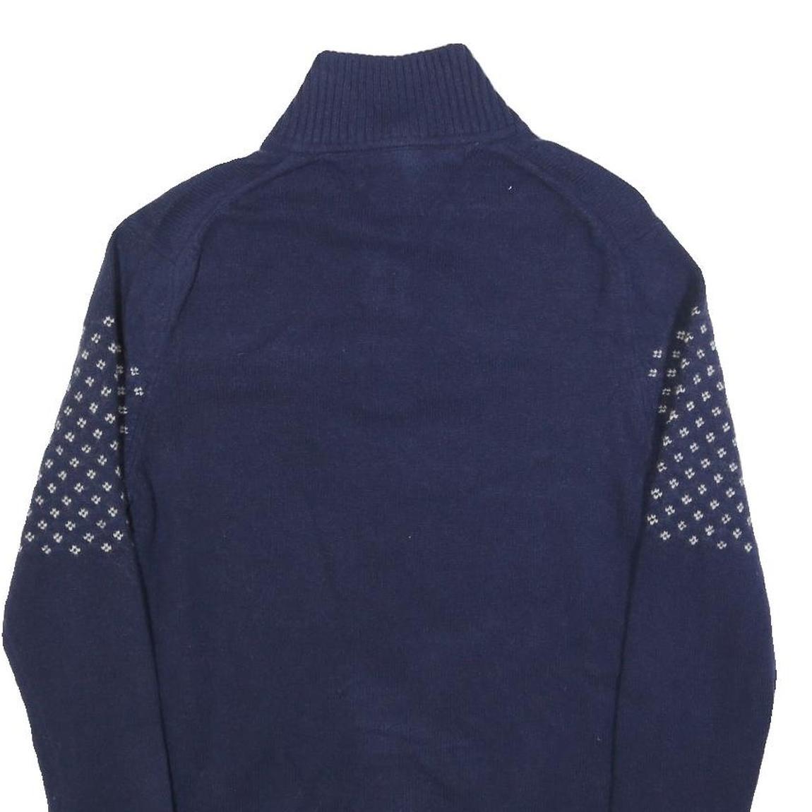 TOMMY HILFIGER Mens Blue Patterned Wool Blend Jumper Button Neck Tight Knit M