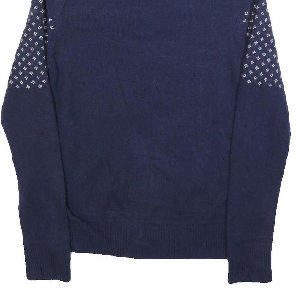 TOMMY HILFIGER Mens Blue Patterned Wool Blend Jumper Button Neck Tight Knit M