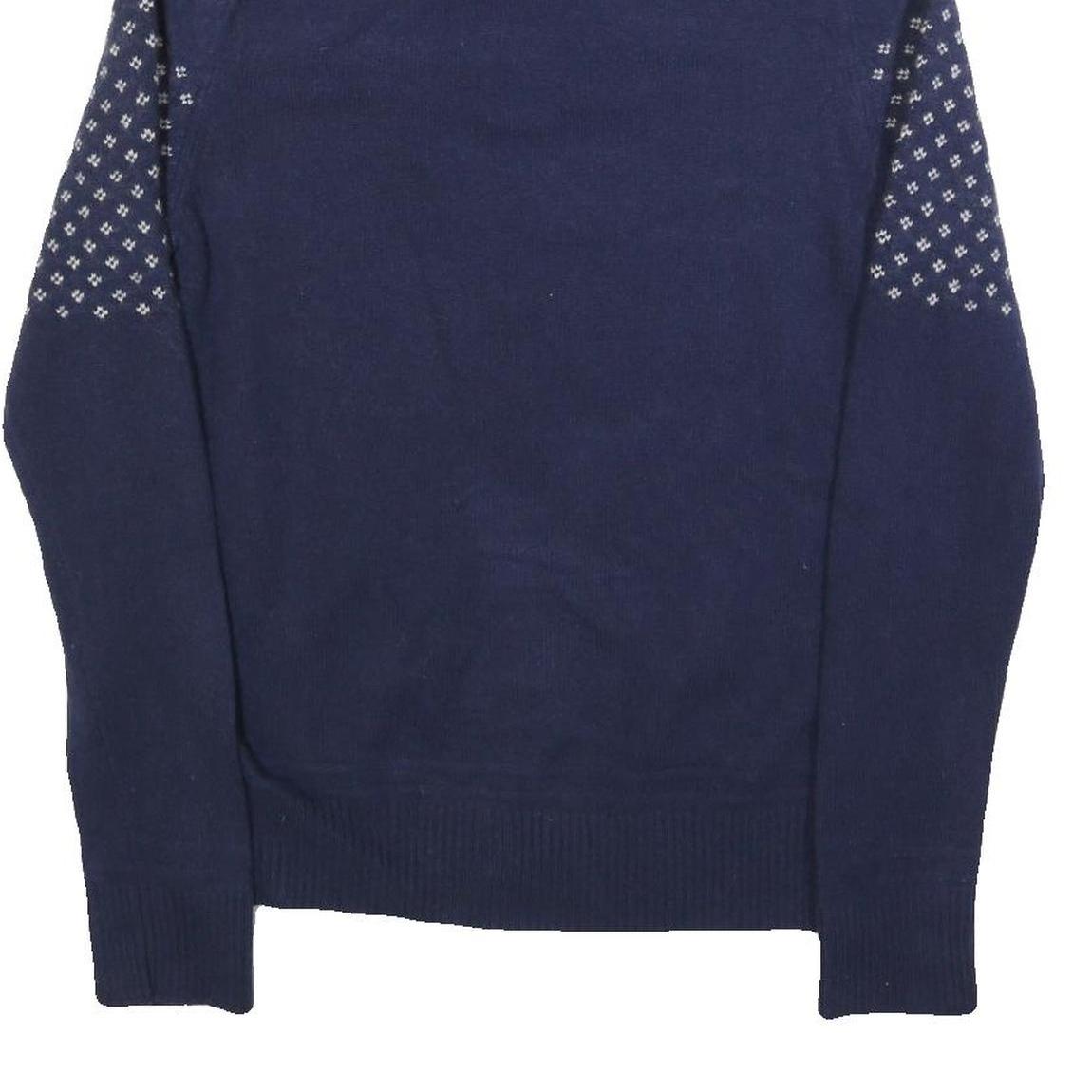 TOMMY HILFIGER Mens Blue Patterned Wool Blend Jumper Button Neck Tight Knit M