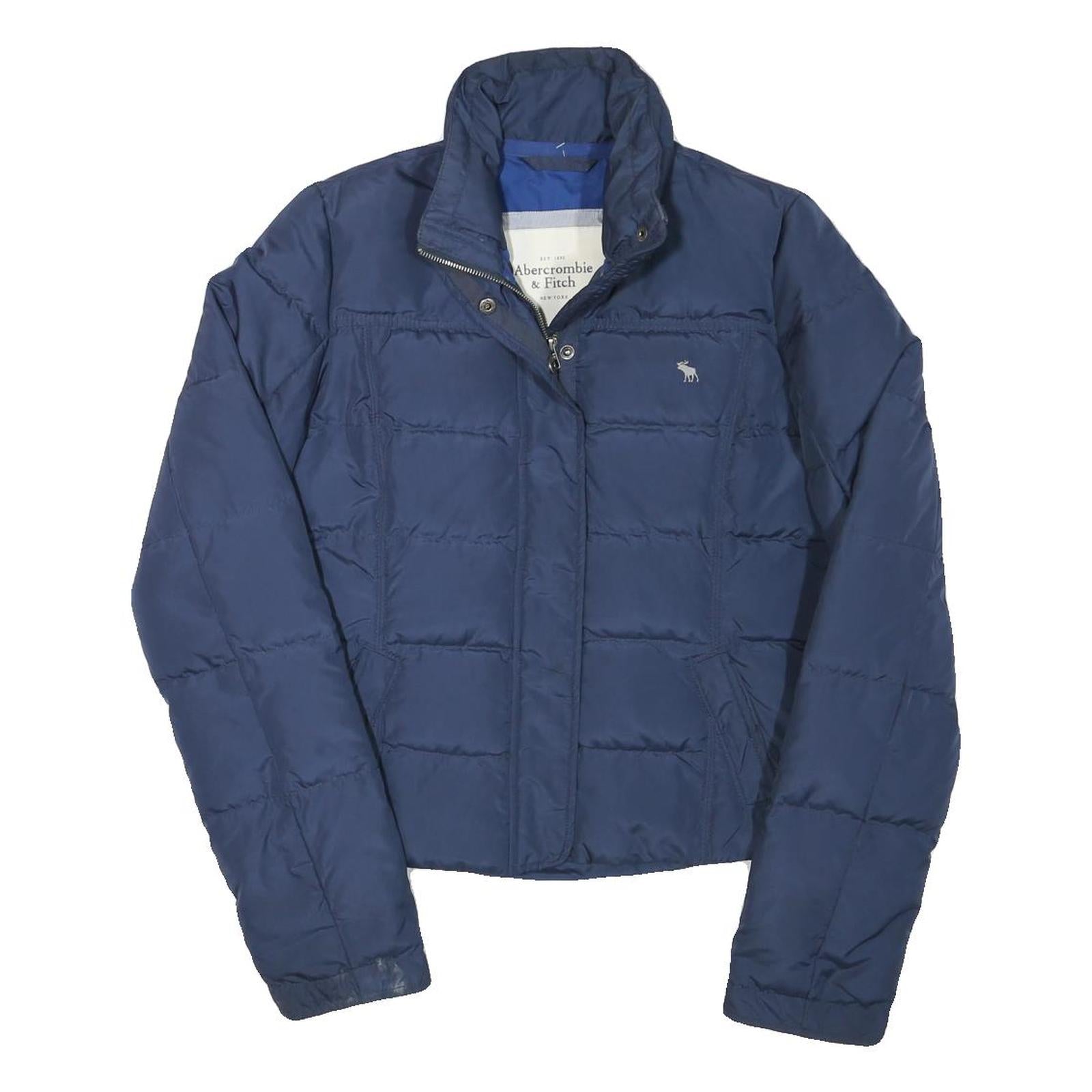 ABERCROMBIE & FITCH Womens Navy Blue Puffer Jacket L Polyester Blend Zip Casual