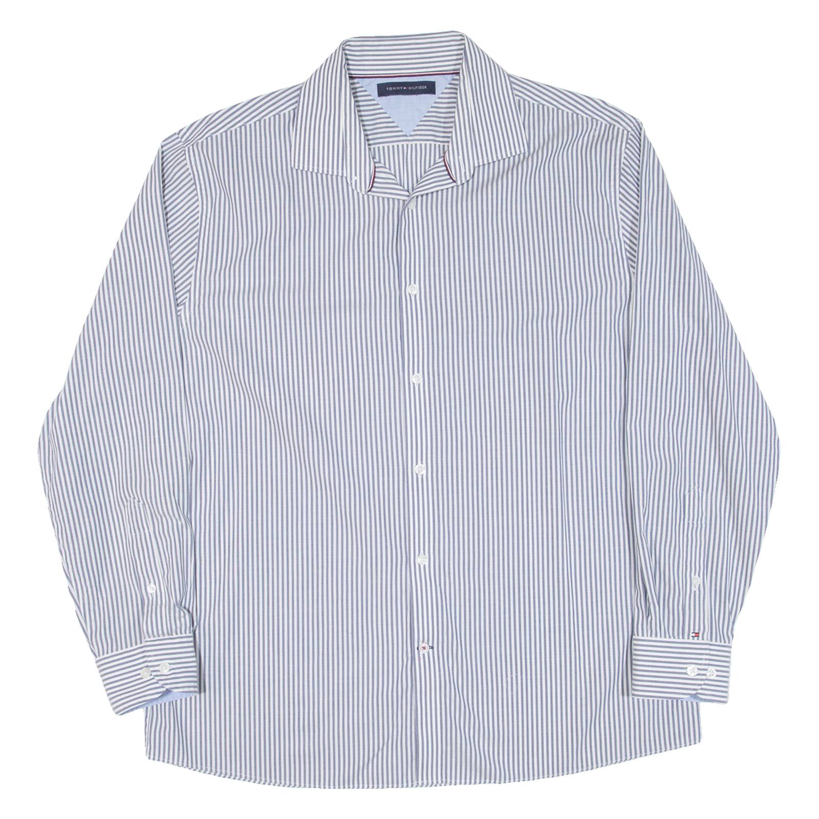 TOMMY HILFIGER Mens Shirt Grey Striped Long Sleeve L